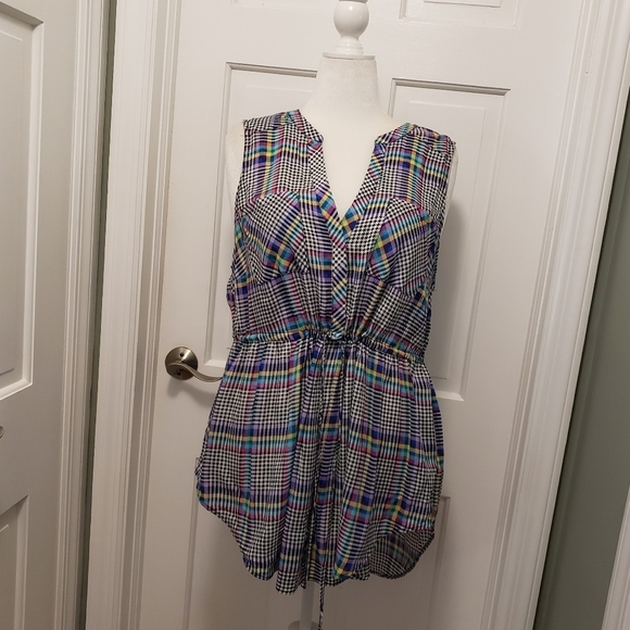torrid Tops - Torrid 2X Tunic Top Blouse Emma Babydoll Challis Rayon Plaid Sleeveless Tie